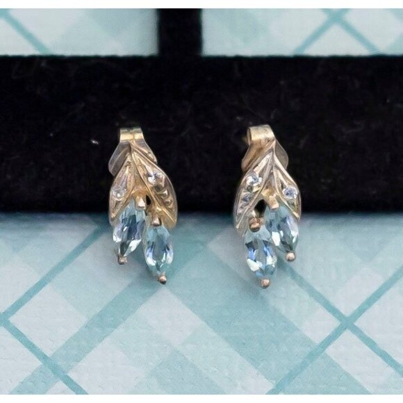 Vintage Elven Leaves Sterling Silver Stud Earrings by Avon - L22 - Picture 1 of 3